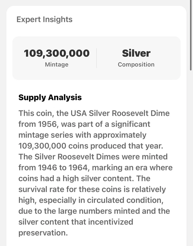 1956 Silver USA Roosevelt Dime, 10 Cent, Excellent Condition Coin - Image 3 of 4