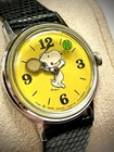 Vintage Timex Snoopy Tennis Mystery Ball Watch - Yellow - Running!