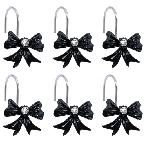 Bow Knot Shower Curtain Hooks Decorative Shower Curtain Rings Black Cute Resi... - Imagen 1 de 7