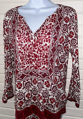 Lucky Brand Sz SMALL Block Floral Print Boho Top Lightweight Cotton Modal EUC