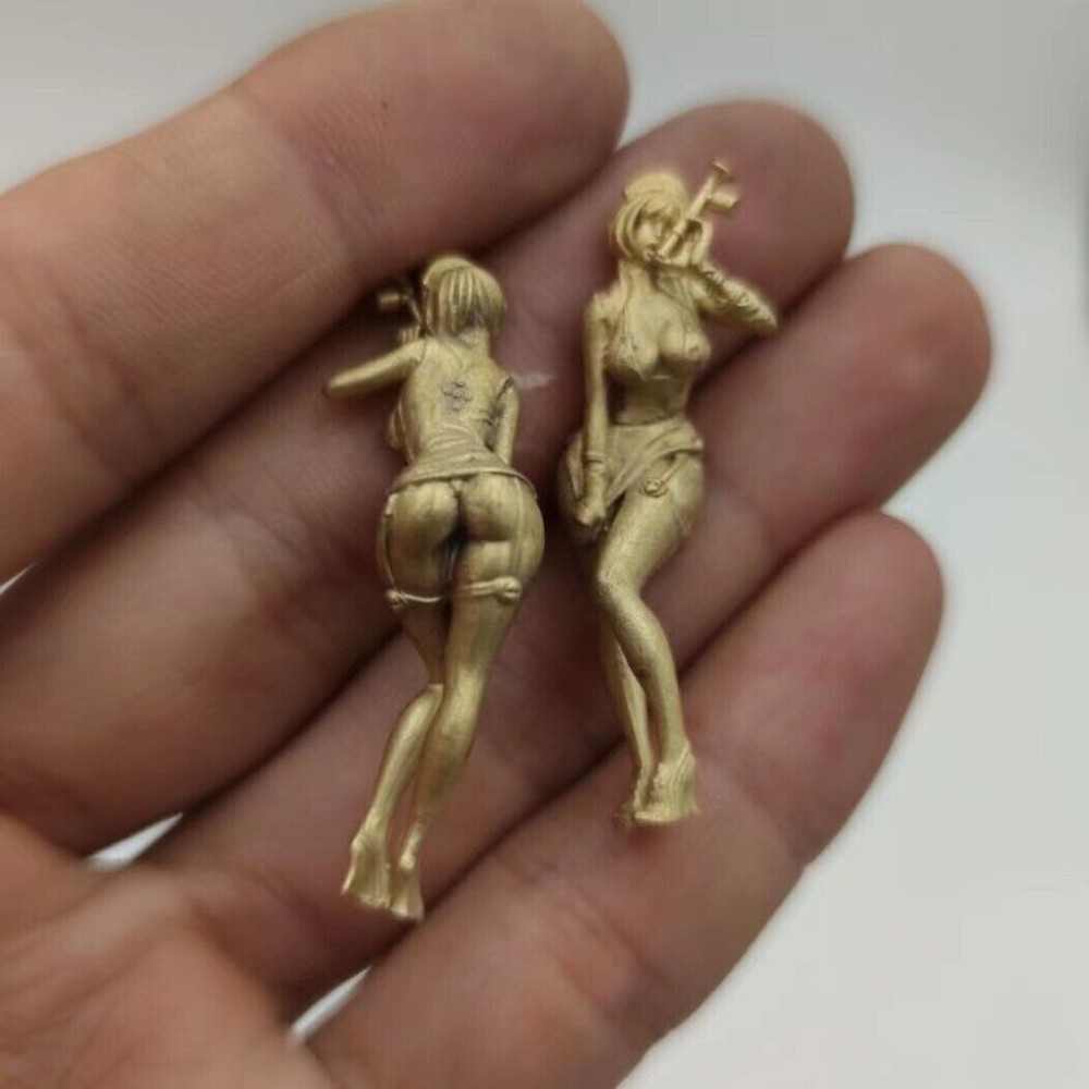 2Pcs Chinese Bronze Copper Statue Hand Carved Beauty Girl Figurine