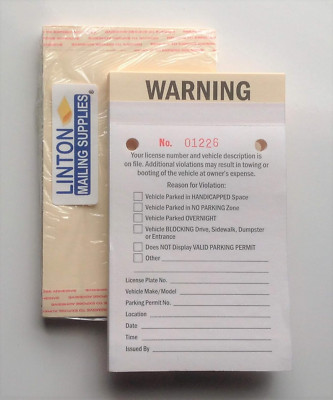 Warning, Parking Violation Notification, Check Reason, 6.25'' X 3.75'' Numbered 2-