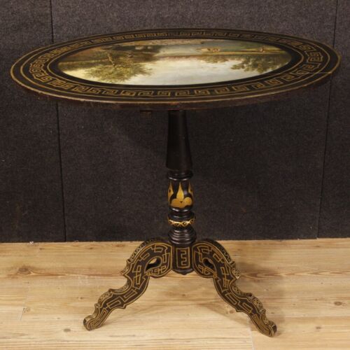 Tavolino inglese mobile tavolo a vela stile antico 900 in legno laccato dipinto - Foto 10 di 12