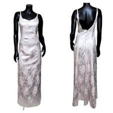 Vintage 90s Y2K Jump Apparel Light Pink Silver Metallic Floral Prom Formal Gown
