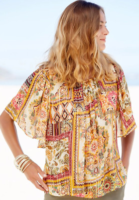 Damen Ex M&CO Abstrakt Patchwork Gold Fleck Paisley Top Bluse Größen 10-18