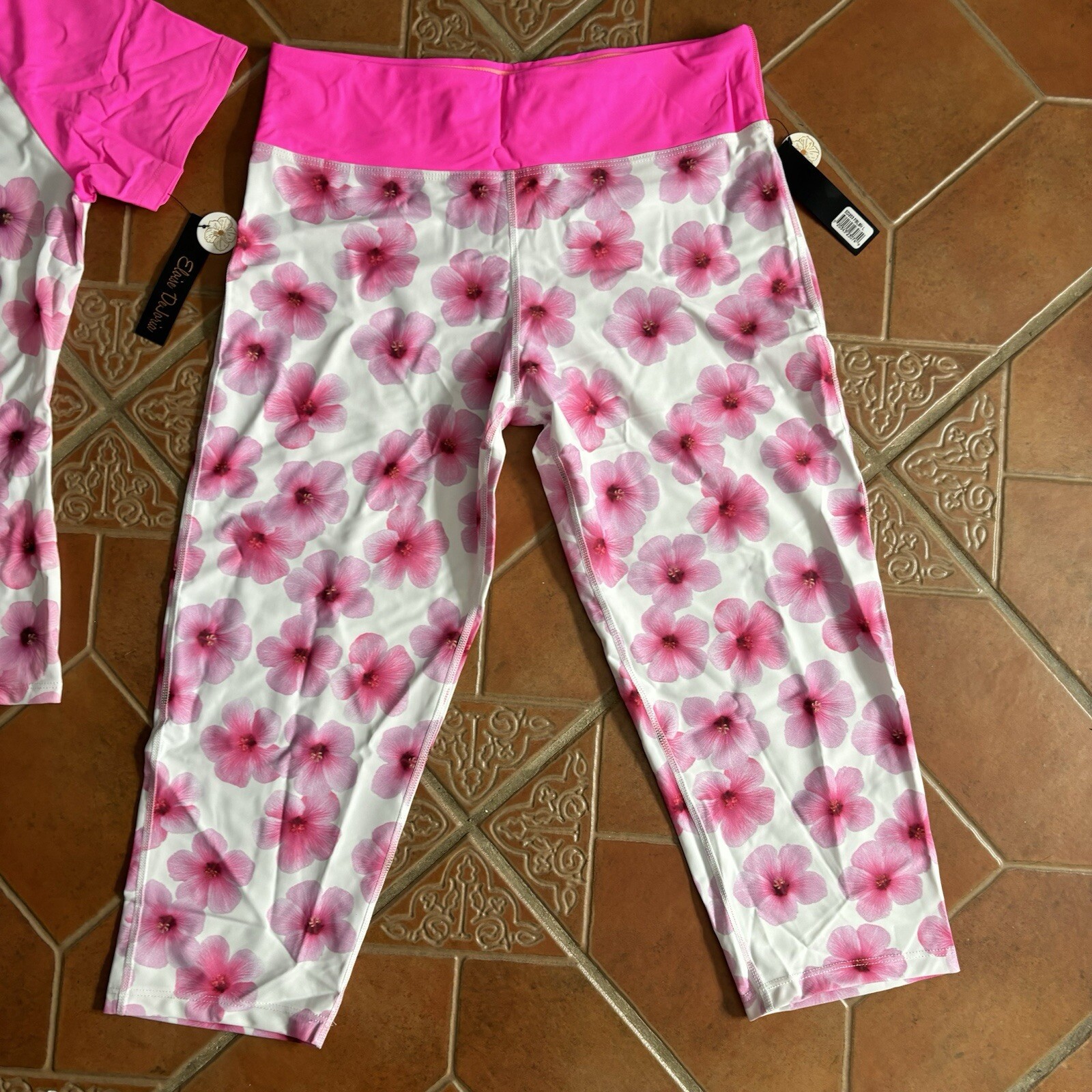 ALTRA Leggings e top Eloise DeJoria rosa floreale set allenamento 2 pezzi donna taglia L