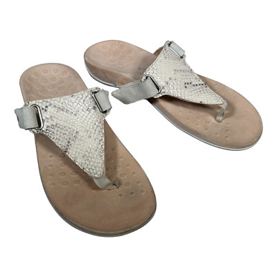 Vionic Flats 9 Womens Bone Leather Sandals Open Toe Hook & Loop Casual Wanda