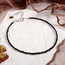 Natural Tiny Black Tourmaline Ankle Bracelet Healing Reiki Dainty Crystal Anklet