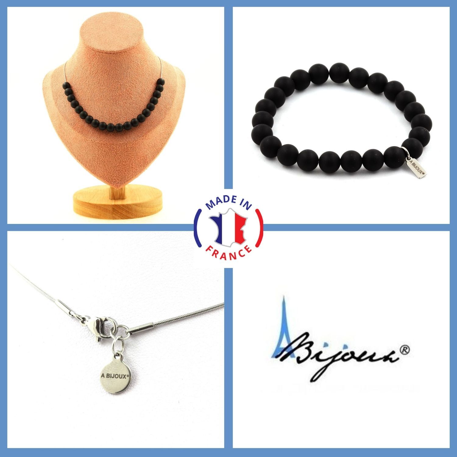 Parure Onyx Noir Mat : Style Affirmé sans Fautes de Goût | Bracelet Collier 8mm