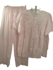 vintage/NEW Vanity Fair 2-PC pink embroidered lace trim button pajama set size L