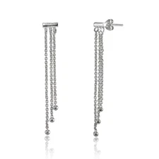 Dainty Beads Chain Drop Dangle Earrings in Sterling Silver