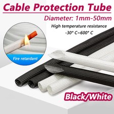Heat Resistant Sleeving Cable Wire 1mm-50mm White/Black High Temperature 600 C