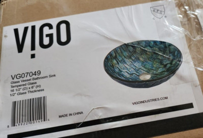 VIGO GLASS SINK VESSEL BOWL ~ VG07049 Oceania Blue