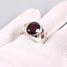 Natural Garnet & Citrine Gemstone with 925 Sterling Silver Ring for Men's #3468