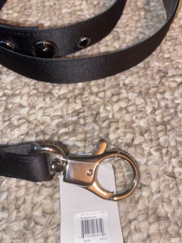 Judith Leiber New Black Leather & Satin Gem Puppy Pet Dog Leash NWT - Afbeelding 1 van 4