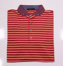 Greyson  Golf Polo Shirt Red Yellow Striped Performance Button-Down Collar~ L
