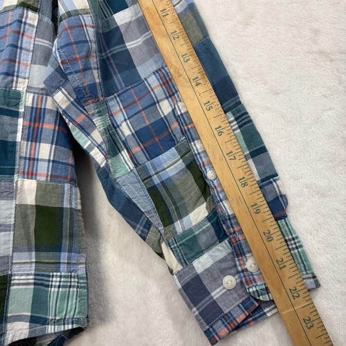 LL Bean Shirt Madras Plaid Patchwork Womens M Blue Roll Tab Country Outdoor MINT - Picture 10 of 12