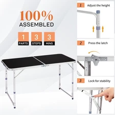 4 Ft Aluminum Camping Folding Table Portable Office Picnic BBQ Desk Black