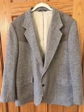 Pendleton Wool Blazer Jacket Men 46 Gray Elbow Patch Suede USA Made Western
