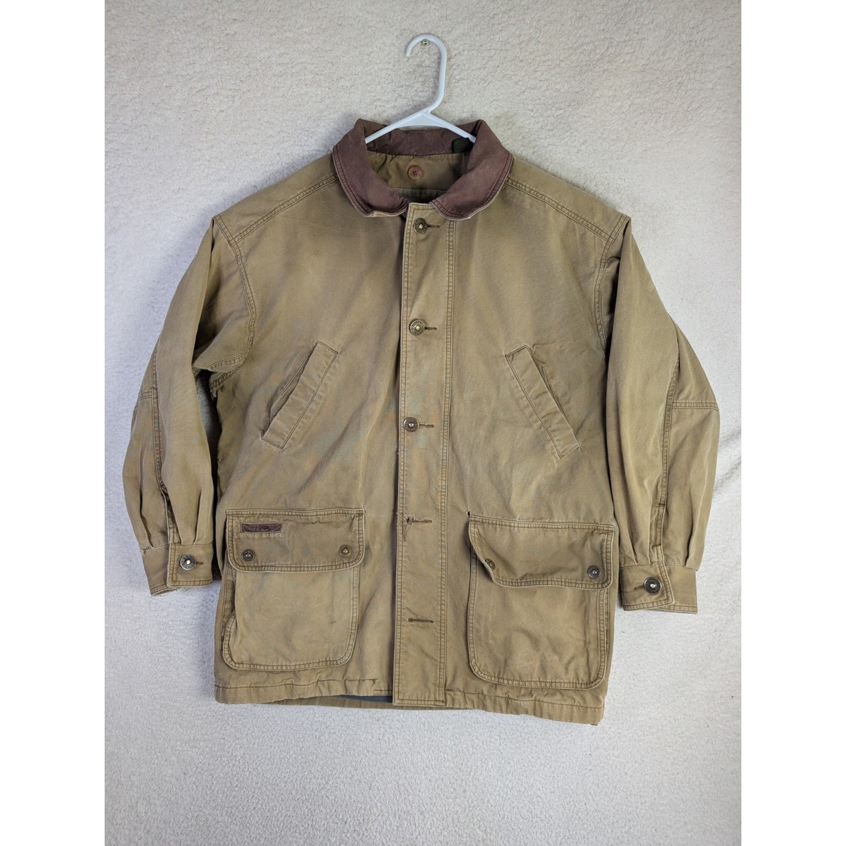 Vintage Timberland Jacket Mens Medium Brown Canvas Leather Collar