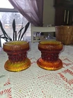 Vintage LE Smith Amberina Sculptura 2 Candle Holders Set Of 2