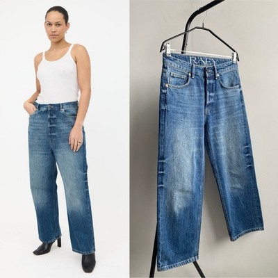 Raey Women Straight Leg Jeans Size 24X25 Slouchy Organic Cotton Medium Wash Crop