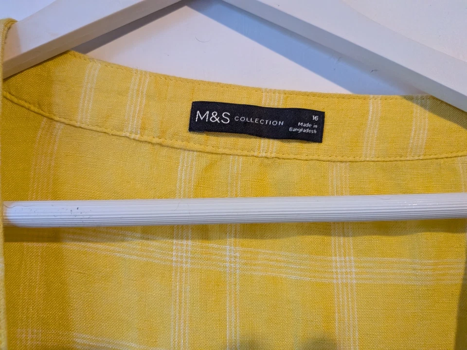 Yellow Mix Size 16 Button Up Linen Blouse From Marks And Spencer - Image 3 of 4
