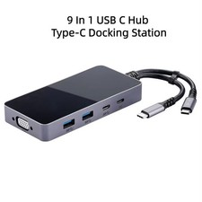 NEW Hub 9 In 1 Type-C Docking Station VGA 3.5mm USB 3.0 4K/8K 30Hz HDMI PD 100W