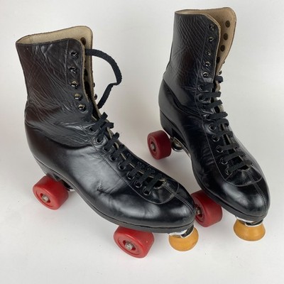 Vintage Hamaco Super Sportsman Rollschuhe schwarz Leder Stiefel rote Rollen