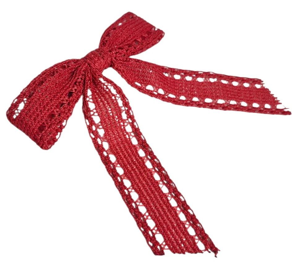 J.Crew 工厂孔眼花边头发蝴蝶结发夹亮 Cerise 红色 均码 全新 — 第 3/4 张图片