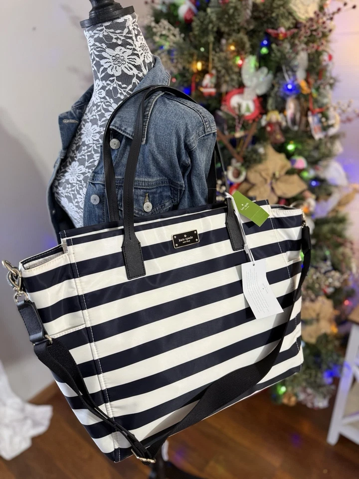 Bolso de bebé Kate Spade New York Taden rayas azul marino y blanco nuevo con etiquetas. Gran regalo Foto 2 de 4