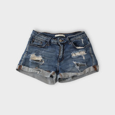 Kancan Denim Jean Cut Off Shorts Women  s Size 27 Stretch Distressed Blue