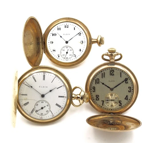 Antique Elgin GF 7-15j 12-16s 45-47mm Case Lot of 3 Pocket Watches #WB4652-1
