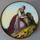 Antique European 7" Carboard BON BON Candy Box EGLOMISE LADY + Goat Under GLASS — photo 2