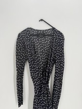 Reformation Tessa Floral Wrap Tie Long Sleeve Navy White Midi Dress - Size Small