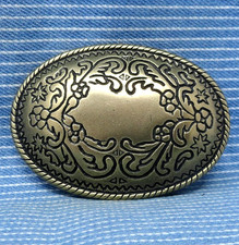 Cowgirls Cowboys Western Floral Scroll Statement Dress Belt Buckle Vtg .CPA941