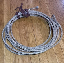 Vintage Original Lasso Lariat Western Cowboy Rope 32ft w/ 3.5’ Leather Strap *EX
