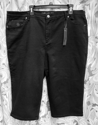 20W 2X GLORIA VANDERBILT AMANDA BLACK SHIMMER STRETCH DENIM JEANS CAPRI PANTS