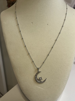 STERLINGSILBER 18'' Kette Halskette HALBMOND MOND ANHÄNGER FD CZ