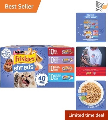 Wet Cat Food Variety Pack 4 Flavors 5.5oz Adult Shreds with Meat and Fish