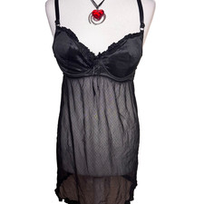 Diana Secret Y2K Size M Babydoll Vintage Black Sheer Lingerie Mesh Cami
