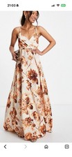 ASOS Design Cami Plunge Tie Back Maxi Dress Floral Print Occasion Wedding 14