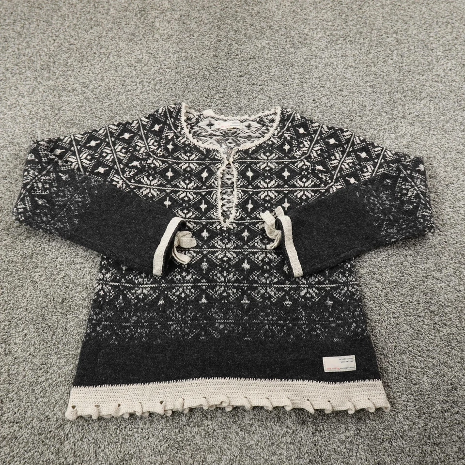 NOVO Suéter Feminino Odd Molly M Preto Nórdico Fair Isle Malha Crochê Anthropologie - Imagem 2 de 4