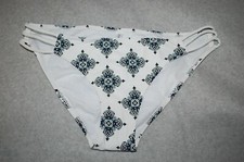 Womens Swimsuit BIKINI BOTTOMS ONLY White W/ Black Teal Blue Medallions XL 16-18