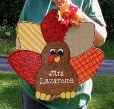 18" TURKEY SIGN Personalized Door Name Plaque Wood Autumn Fall Thanksgiving