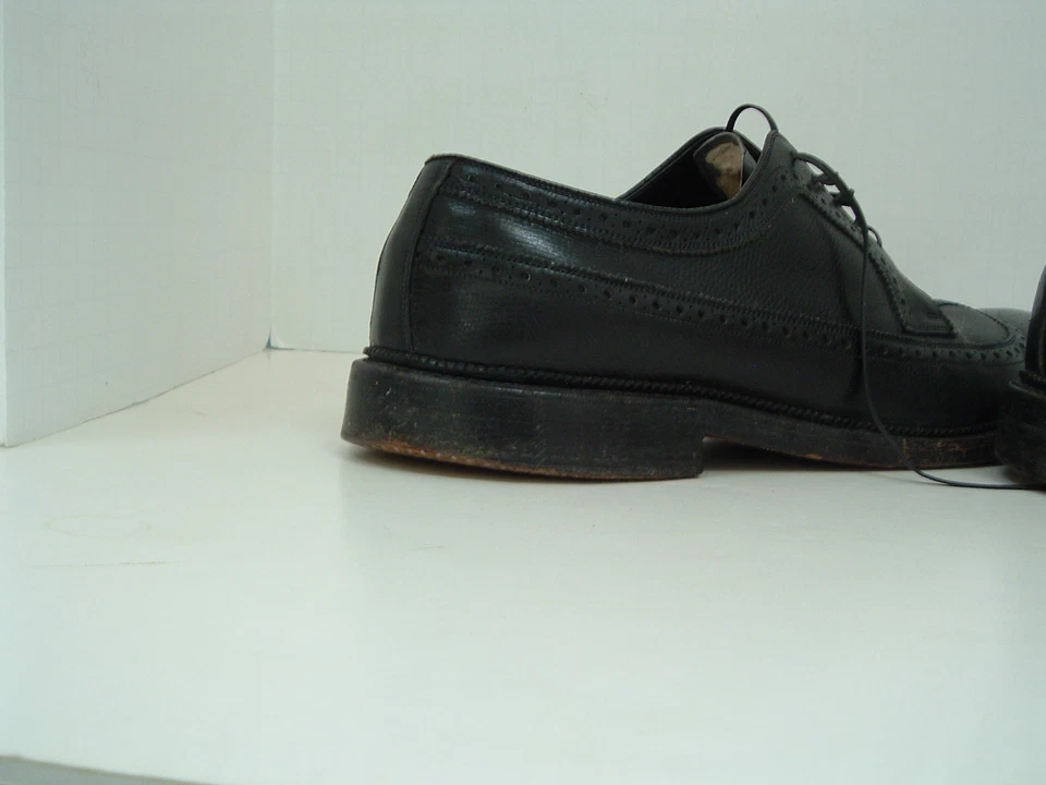 Suelas de uñas de madera vintage de cuero negro punta de ala larga Oxford etiqueta de seda portage Foto 3 de 4