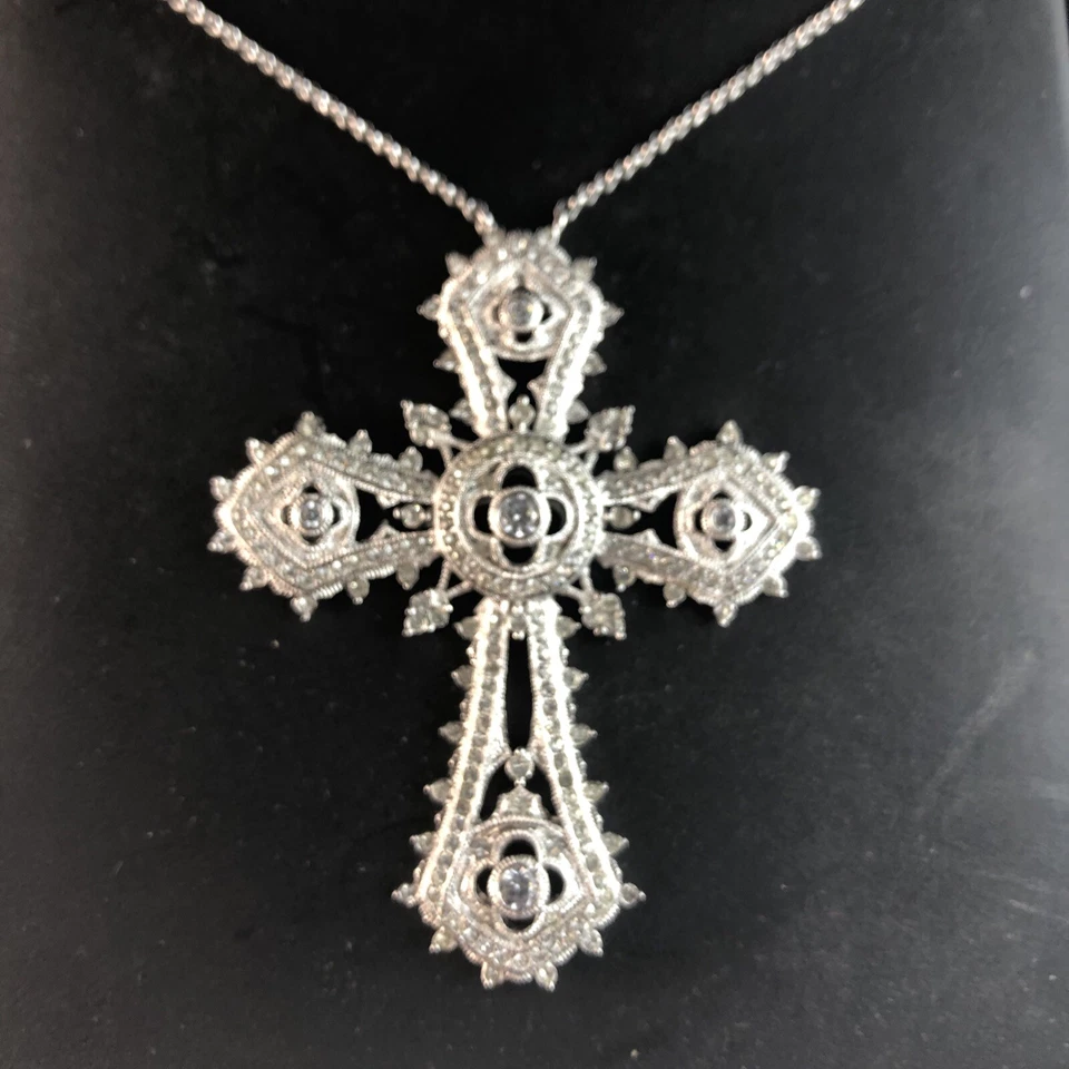 Nadri Cross sterling silver Crystal Gems Necklace religious religion gift - Image 2 of 4