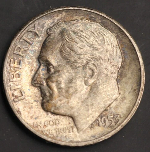 1953  Roosevelt  Dime UNC/AU Toning Rainbow