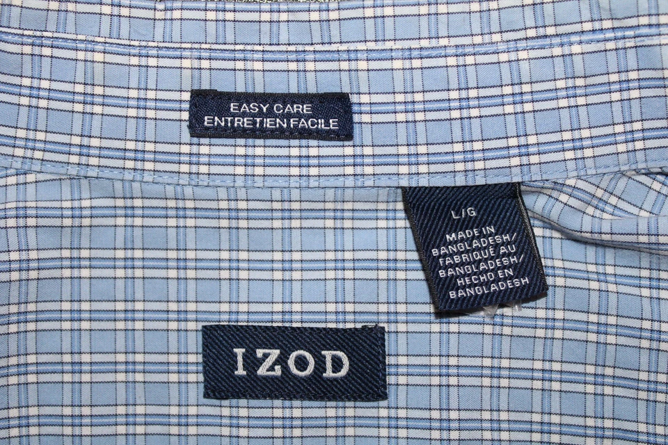 Camisa con botones IZOD para hombre talla L azul blanco manga larga cuello abotonado Foto 4 de 4