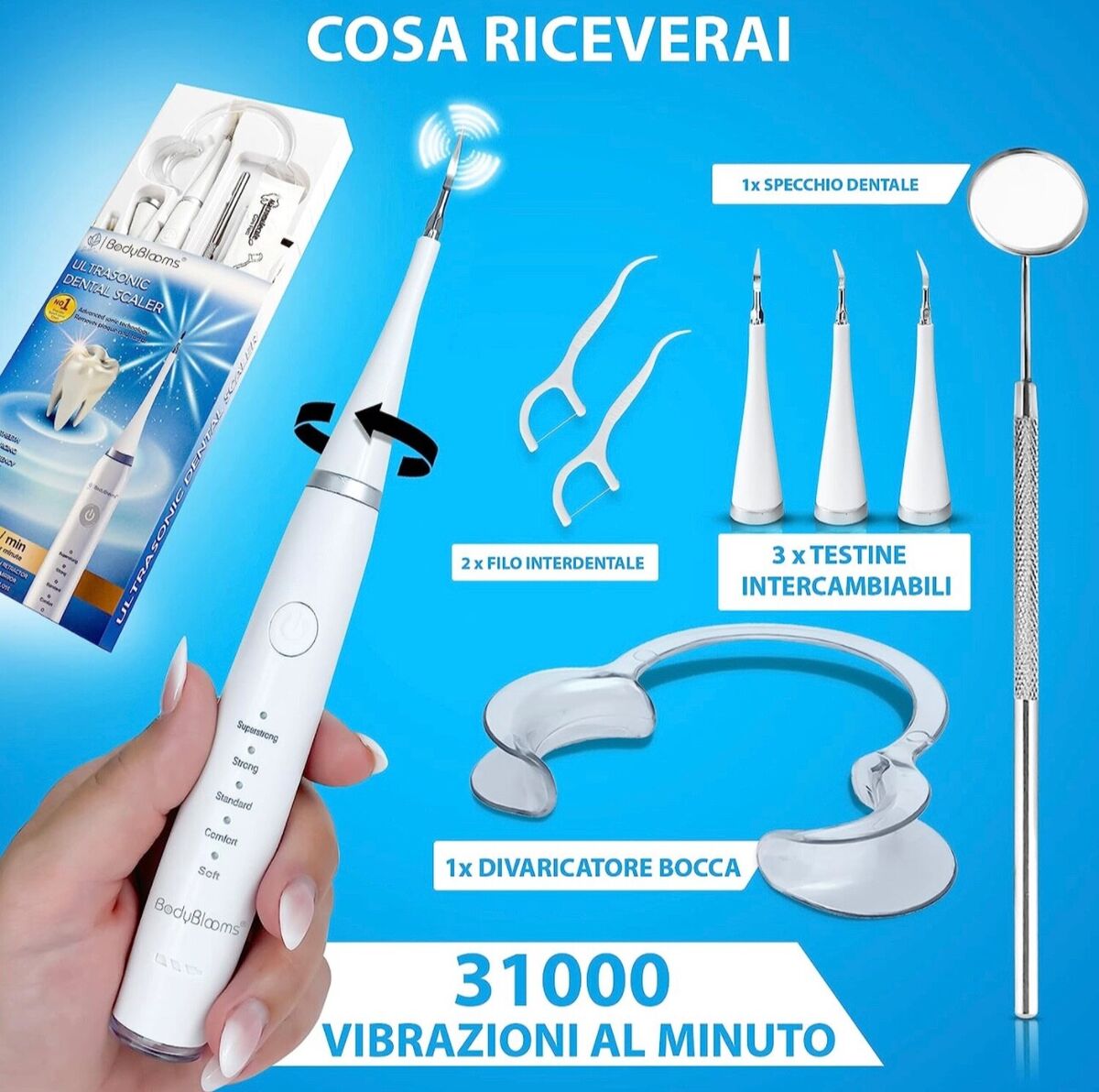 Kit Pulizia Denti Tartaro 5 Intensità Per Igiene Orale Set Pulizia Elettrico